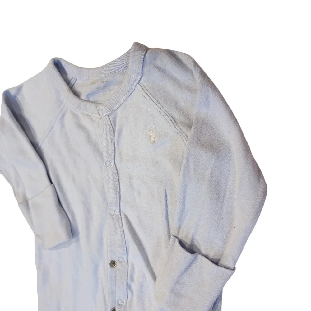Ralph Lauren Baby Boy Light Blue Footed Sleeper Snap Front One Piece 9M
